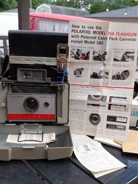 Polaroid Automatic 104 Camera in Gray and Black with Red Accents